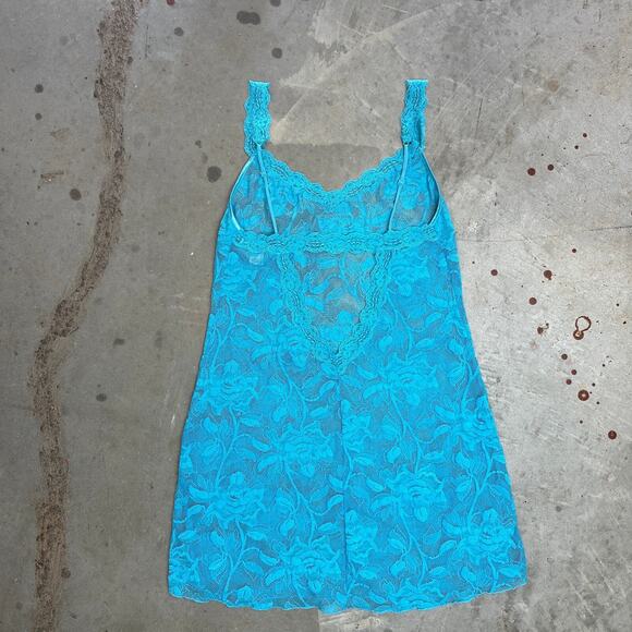 VTG Victoria's Secret Slip Dress Women's M Blue Lace Floral NightGown Nightie - Picture 6 of 8